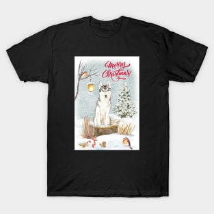 Siberian Husky Merry Christmas Santa Dog T-Shirt